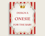 Red Gold Please Sign The Onesie Sign and Design A Onesie Sign Printables, Prince Boy Baby Shower Decor, Instant Download, Crown 92EDX
