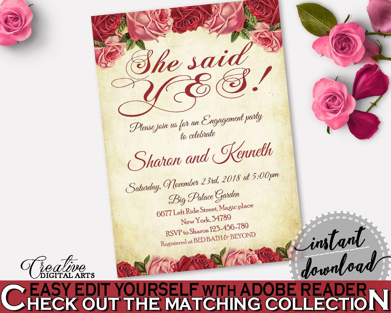 Invitation Template Bridal Shower Invitation Template Vintage Bridal Shower Invitation Template Bridal Shower Vintage Invitation XBJK2 - Digital Product