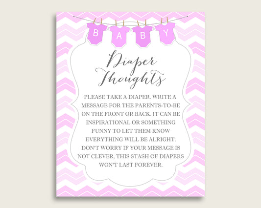 Chevron Baby Shower Diaper Thoughts Printable, Girl Pink White Late Night Diaper Sign, Words For Wee Hours, Write On Diaper Message cp001