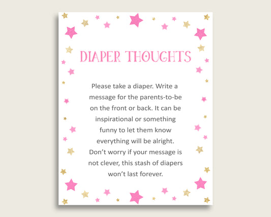 Twinkle Star Baby Shower Diaper Thoughts Printable, Girl Pink Gold Late Night Diaper Sign, Words For Wee Hours, Write On Diaper bsg01