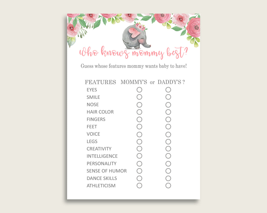 Pink Grey Who Knows Mommy Best Game, Guess The Features, Pink Elephant Baby Shower Girl, How Well Do You Know Parents To Be, Instant ep001