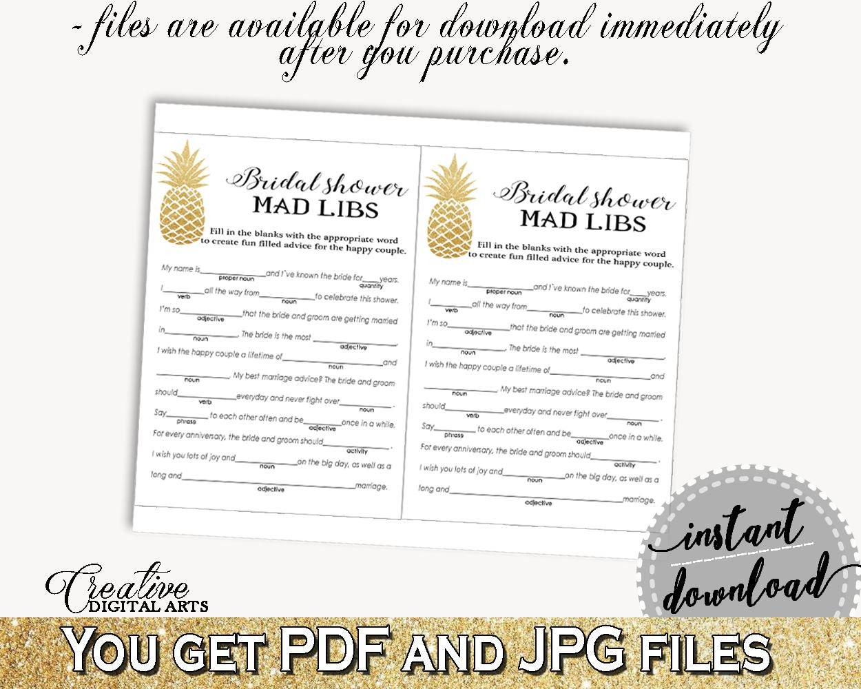 Mad Libs Game Bridal Shower Mad Libs Game Pineapple Bridal Shower Mad Libs Game Bridal Shower Pineapple Mad Libs Game Gold White 86GZU - Digital Product