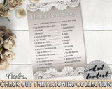 Traditional Lace Bridal Shower Disney Love Songs Game in Brown And Silver, fun shower game, gray shower, party decor, paper supplies - Z2DRE - Digital Product