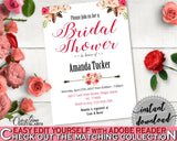 Editable Bridal Shower Invitation in Bohemian Flowers Bridal Shower Pink And Red Theme, bridal editable, printable files, prints - 06D7T - Digital Product