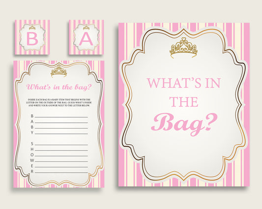 Royal Princess Baby Shower What's In The Bag Game, Pink Gold Girl Bag Game Printable, Instant Download, Glamorous Light Pink Princesa rp002