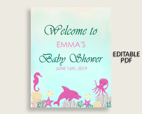Welcome Sign Baby Shower Welcome Sign Under The Sea Baby Shower Welcome Sign Baby Shower Under The Sea Welcome Sign Pink Green uts01