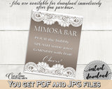 Brown And Silver Traditional Lace Bridal Shower Theme: Mimosa Bar Sign - garnish, elegant bridal, party theme, customizable files - Z2DRE - Digital Product