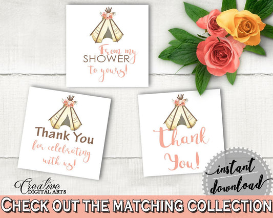 Favor Tags Bridal Shower Favor Tags Tribal Bridal Shower Favor Tags Bridal Shower Tribal Favor Tags Pink Brown digital print - 9ENSG - Digital Product