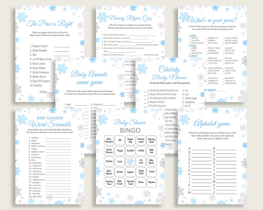 Games Baby Shower Games Snowflake Baby Shower Games Blue Gray Baby Shower Snowflake Games customizable files pdf jpg party ideas NL77H