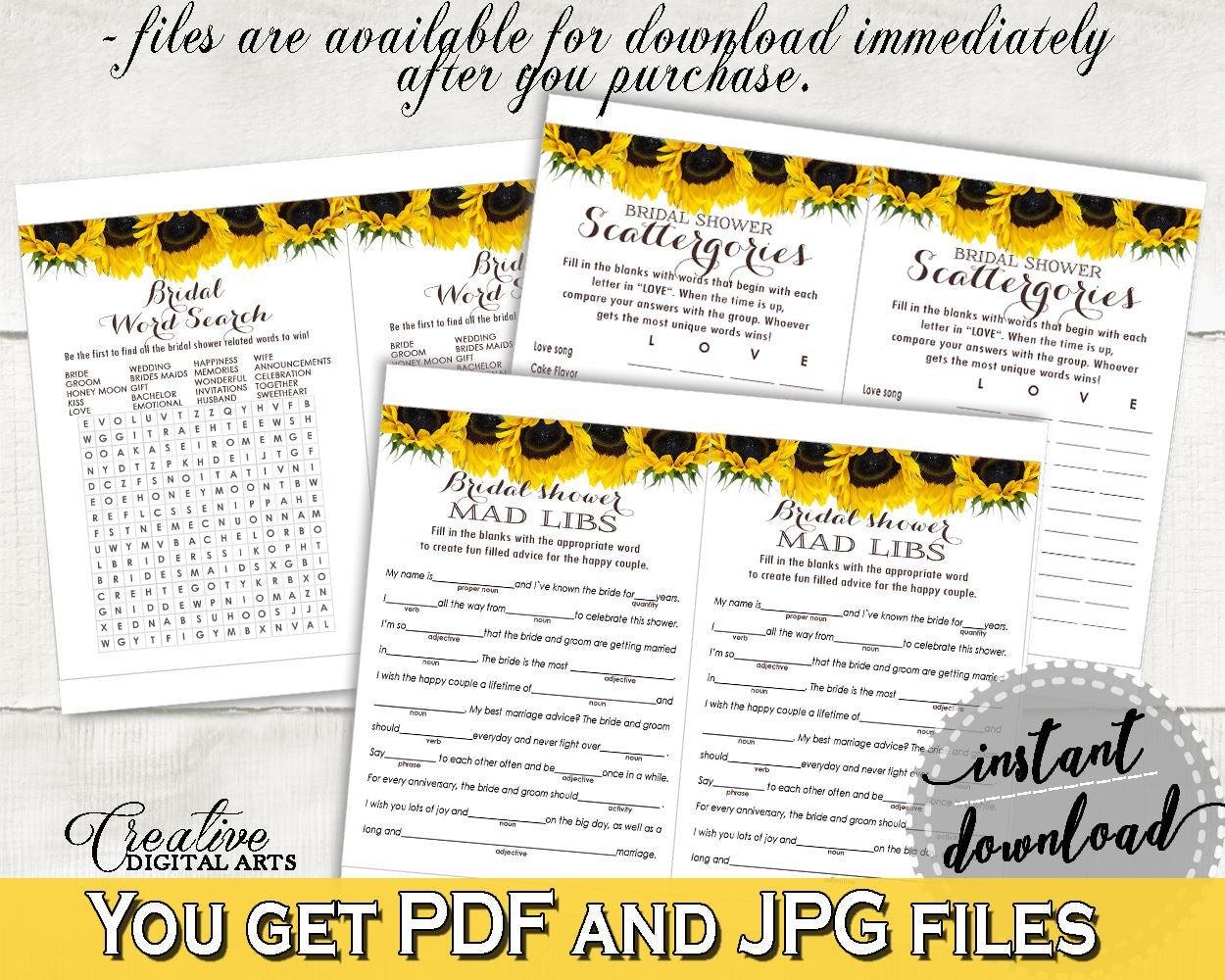 Games Bridal Shower Games Sunflower Bridal Shower Games Bridal Shower Sunflower Games Yellow White printables, prints, digital print SSNP1 - Digital Product