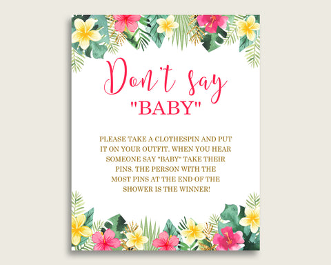 Pink Green Don't Say Baby Printable Game, Girl Baby Shower Hawaiian Ga –  Studio 118