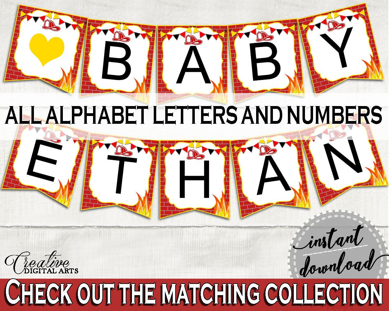 Banner Baby Shower Banner Fireman Baby Shower Banner Red Yellow Baby Shower Fireman Banner prints, digital print, party supplies - LUWX6 - Digital Product