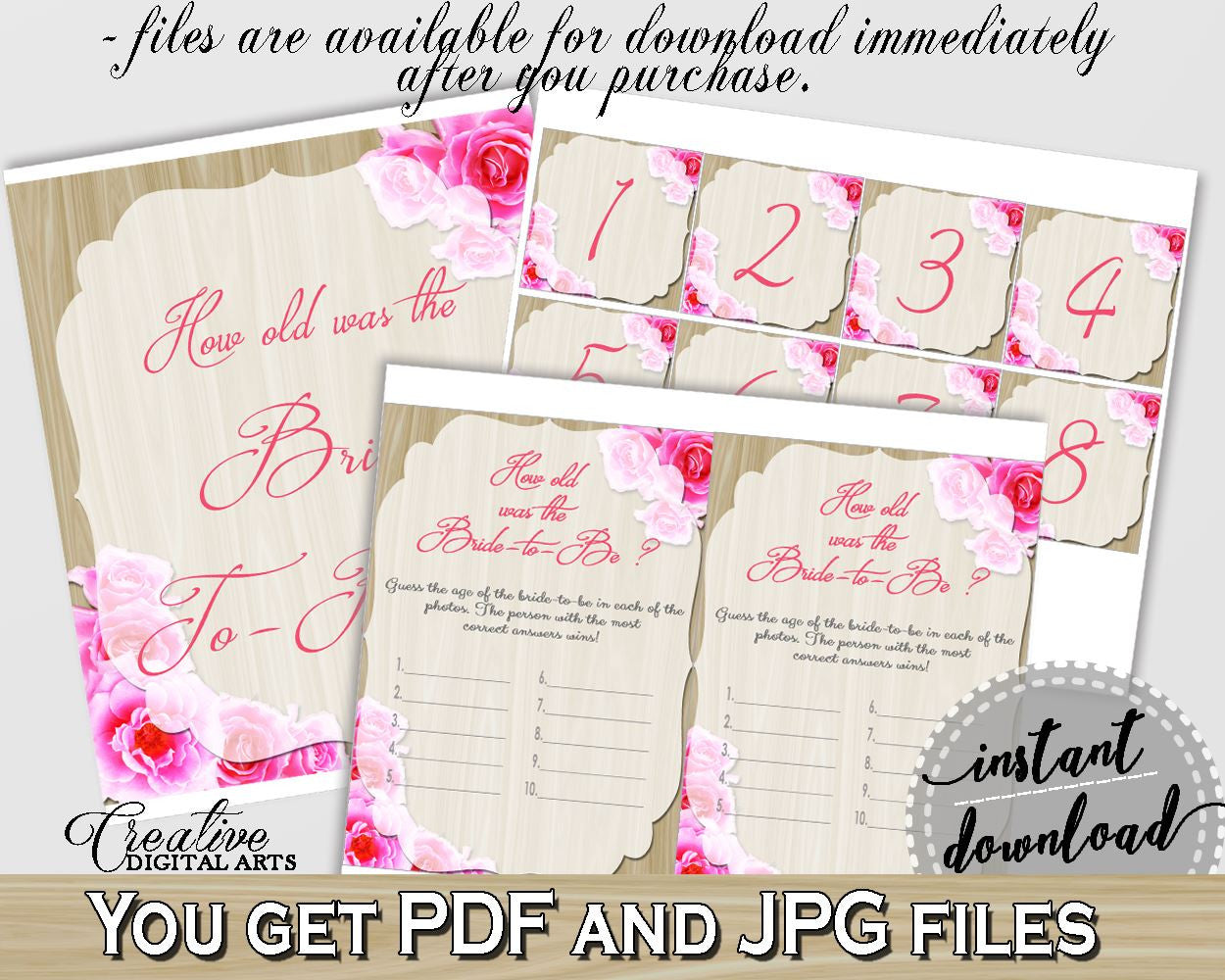 Roses On Wood Bridal Shower How Old Was The Bride To Be in Pink And Beige, how old is bride, sandy color, party ideas, party décor - B9MAI - Digital Product