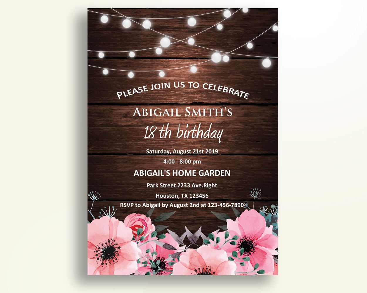 Rustic Birthday Invitation Rustic Birthday Party Invitation Rustic Birthday Party Rustic Invitation Girl bulb lights invite H2ZIM - Digital Product