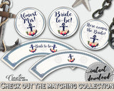 Nautical Anchor Flowers Bridal Shower Cupcake Toppers And Wrappers in Navy Blue, centerpieces, aquatic floral theme, party plan - 87BSZ - Digital Product