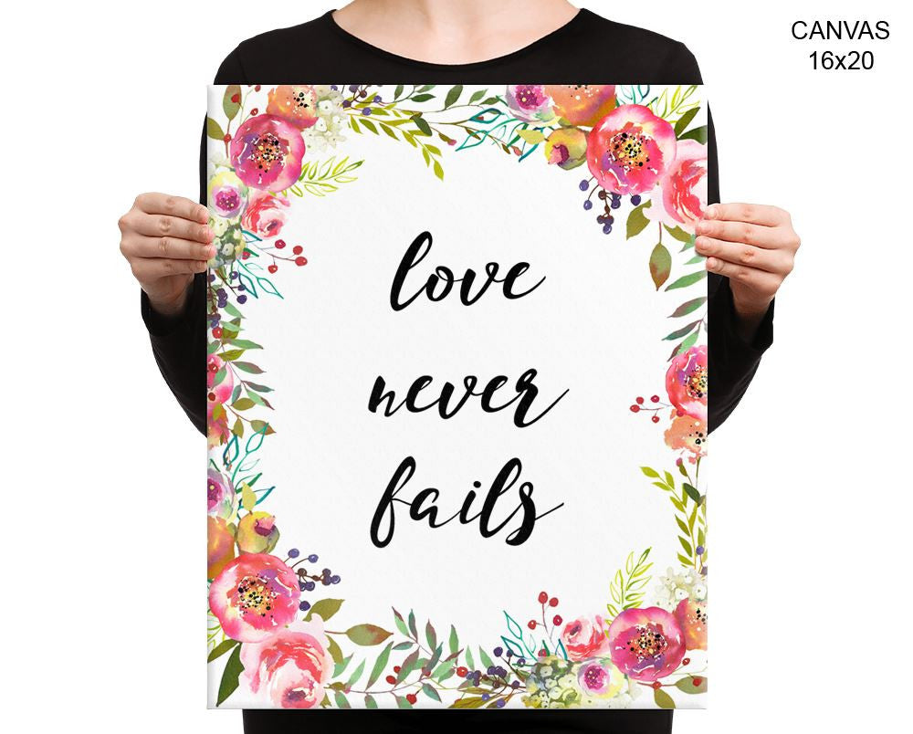 Love Never Fails Print, Beautiful Wall Art with Frame and Canvas options available Living Room Decor