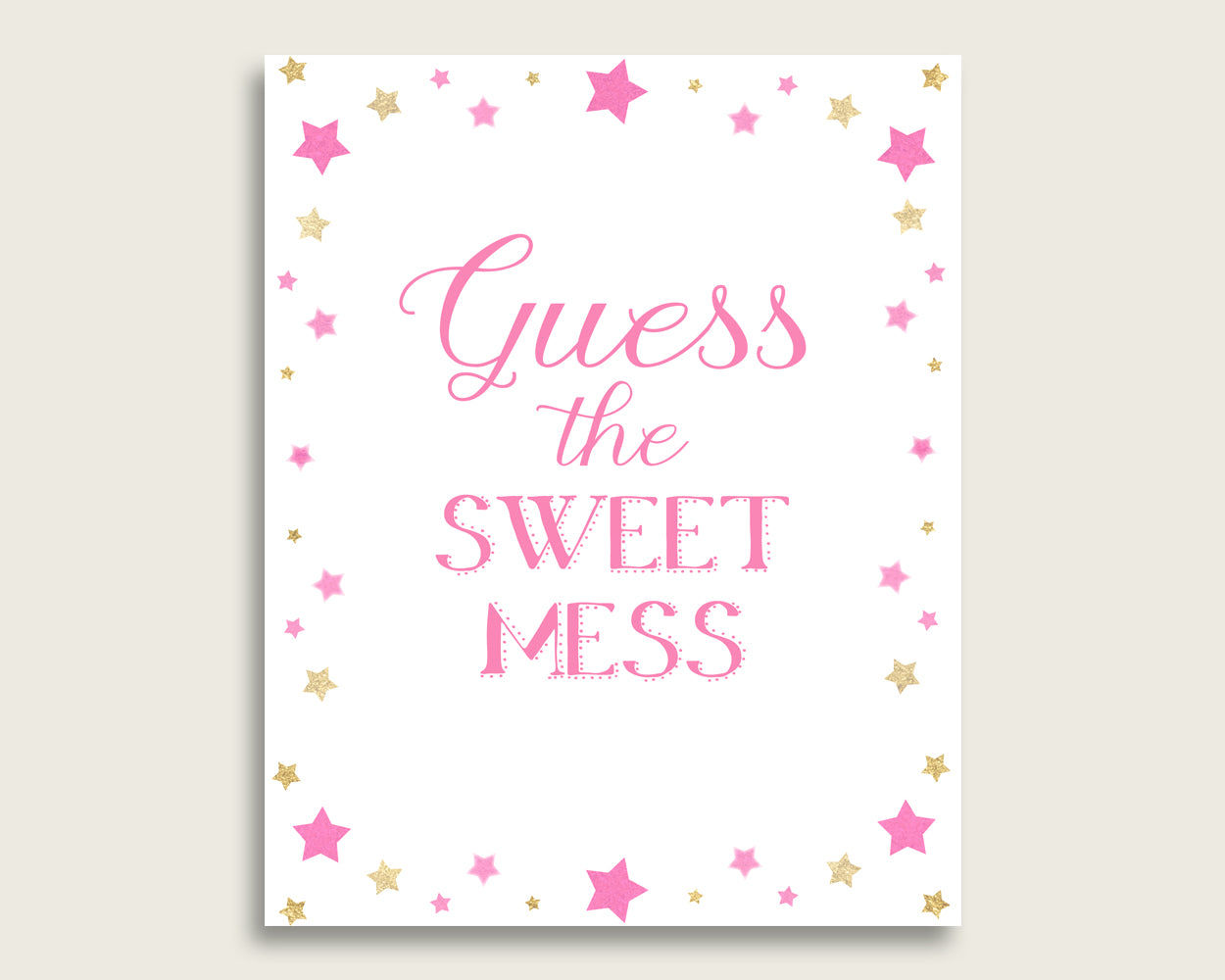 Twinkle Star Guessing Game Baby Shower Girl, Pink Gold Guess The Sweet Mess Game Printable, Dirty Diaper Game, Instant Download, bsg01