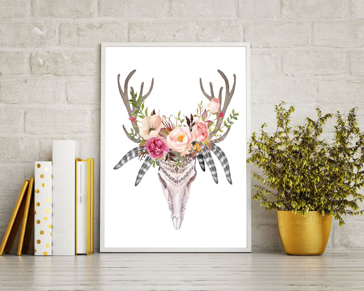 Flowers Prints Wall Art Skull Digital Download Flowers Animal Art Skull Animal Print Flowers Instant Download Skull Frame And Canvas - Digital Download