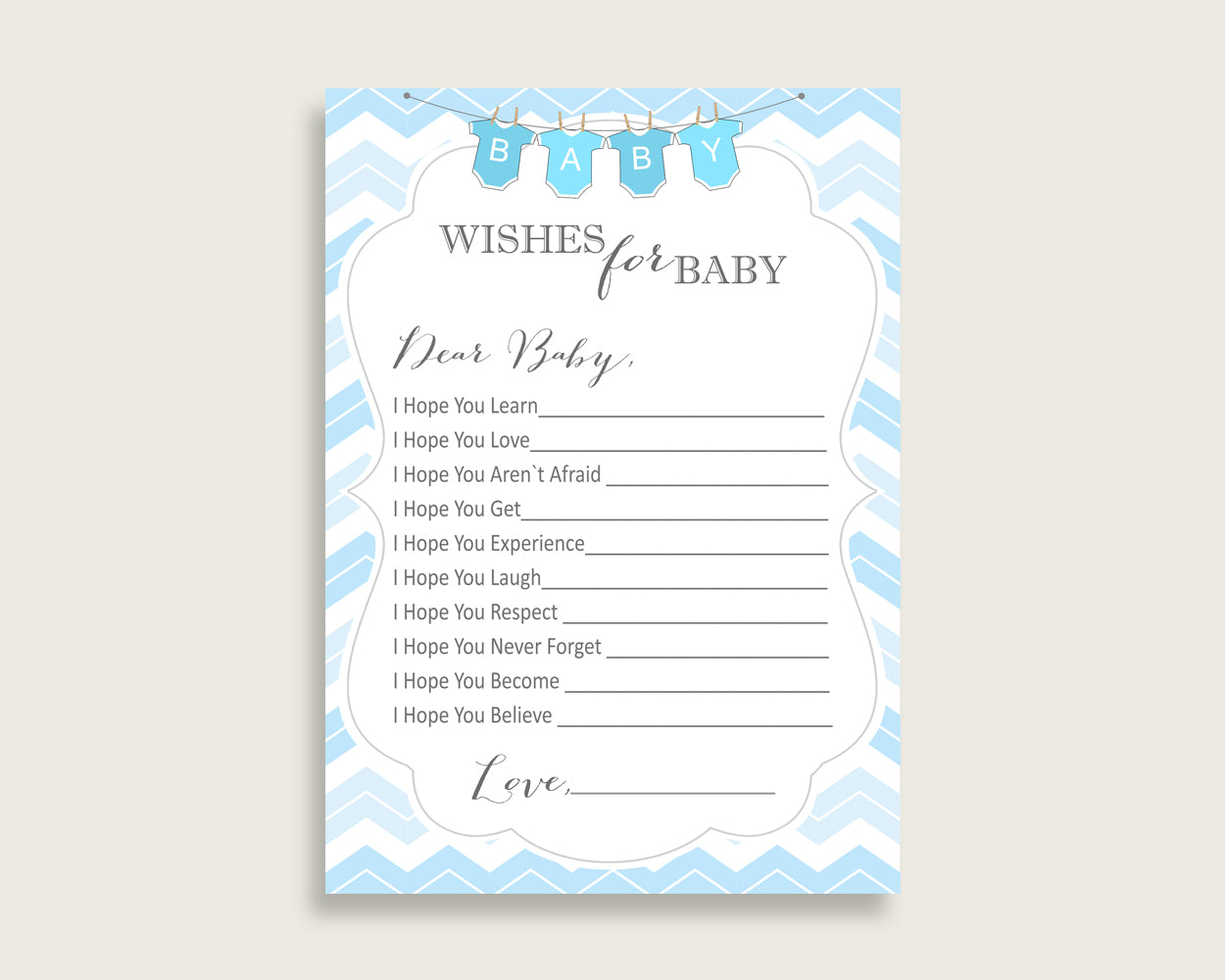 Blue White Wishes For Baby Cards & Sign, Chevron Baby Shower Boy Well Wishes Game Printable, Instant Download, Zig Zag Theme Popular cbl01