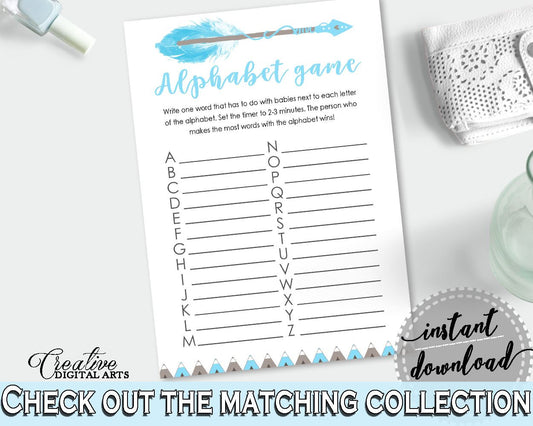 Alphabet Game Baby Shower Alphabet Game Aztec Baby Shower Alphabet Game Blue White Baby Shower Aztec Alphabet Game prints - QAQ18 - Digital Product