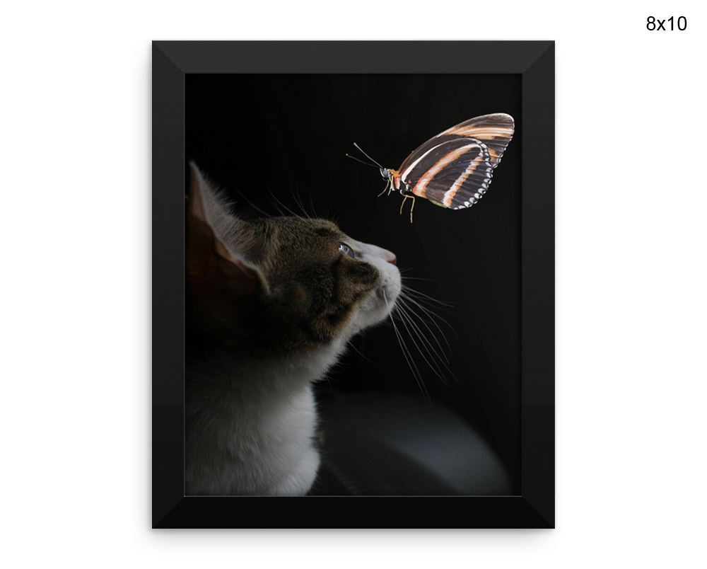 Cat Butterfly Print, Beautiful Wall Art with Frame and Canvas options available Living Room Decor