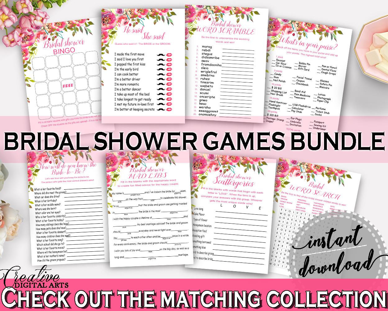 Games Bridal Shower Games Spring Flowers Bridal Shower Games Bridal Shower Spring Flowers Games Pink Green printable files, prints UY5IG - Digital Product