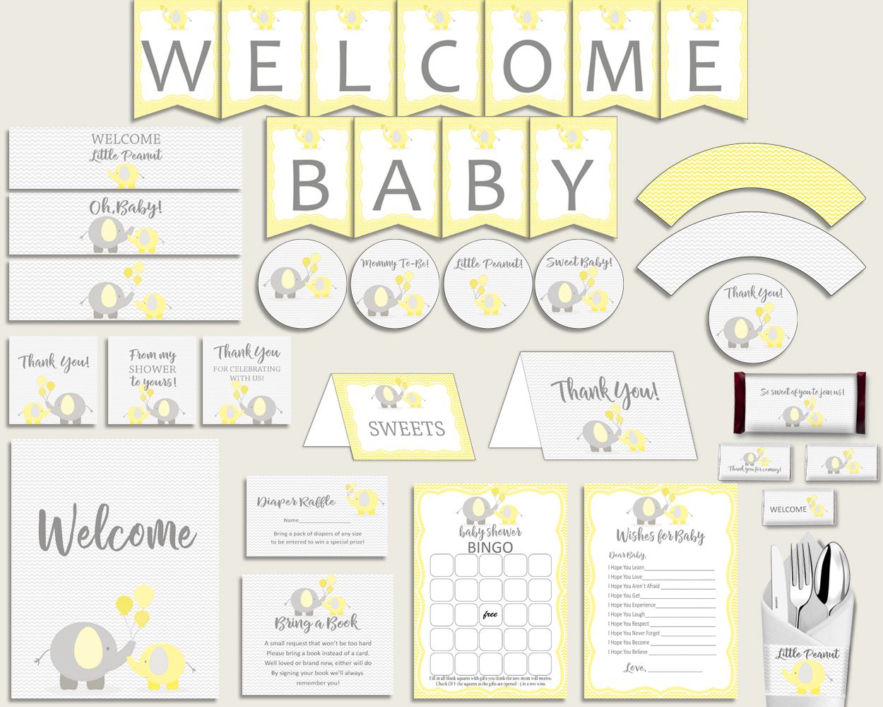 Decorations Baby Shower Decorations Yellow Baby Shower Decorations Baby Shower Elephant Decorations Yellow Gray party decorations W6ZPZ