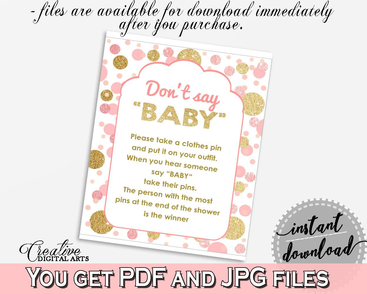 Pink Gold Dont Say Baby, Baby Shower Dont Say Baby, Dots Baby Shower Dont Say Baby, Baby Shower Dots Dont Say Baby party decor, party RUK83 - Digital Product