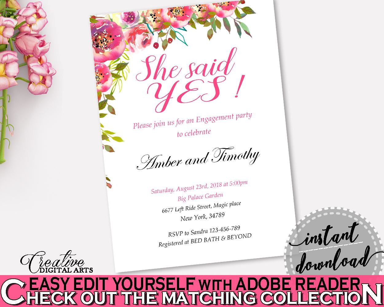 Invitation Template Bridal Shower Invitation Template Spring Flowers Bridal Shower Invitation Template Bridal Shower Spring Flowers UY5IG - Digital Product