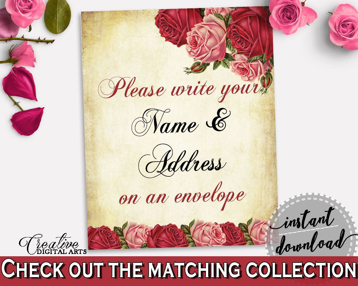 Addressing Sign Bridal Shower Addressing Sign Vintage Bridal Shower Addressing Sign Bridal Shower Vintage Addressing Sign Red Pink XBJK2 - Digital Product