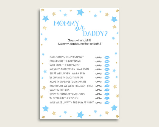 Blue Gold Mommy Or Daddy Baby Shower Boy Game Printable, Stars Guess Who Said It, He Said She Said, Instant Download, Most Popular, bsr01