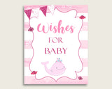 Pink White Wishes For Baby Cards & Sign, Pink Whale Baby Shower Girl Well Wishes Game Printable, Instant Download, Sea Animals wbl02
