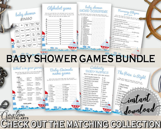 Games Baby Shower Games Nautical Baby Shower Games Baby Shower Nautical Games Blue Red party ideas, party décor, shower celebration DHTQT - Digital Product