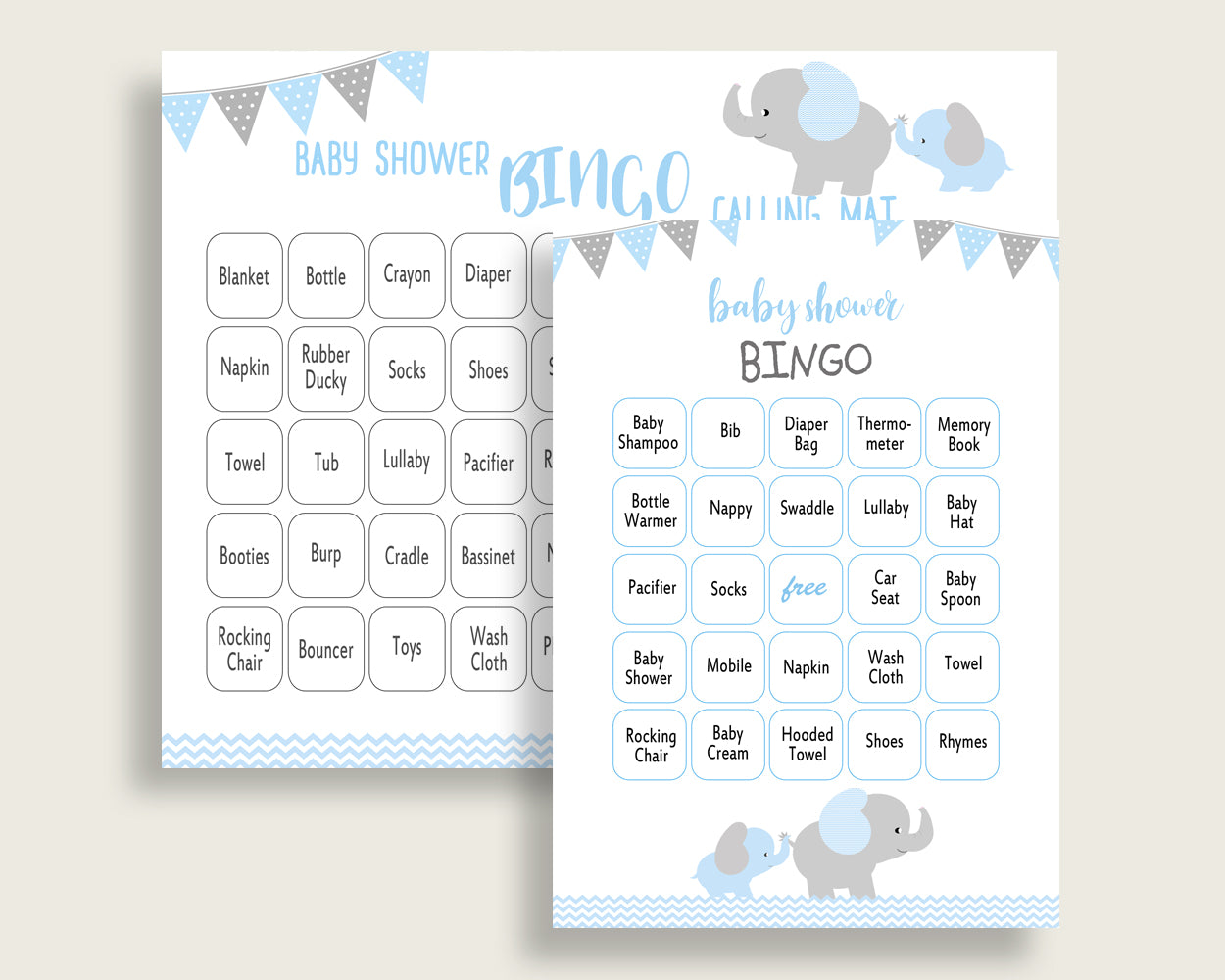 Elephant Baby Shower Bingo Cards Printable, Blue Grey Baby Shower Boy, 60 Prefilled Bingo Game Cards, Little Peanut Most Popular ebl02