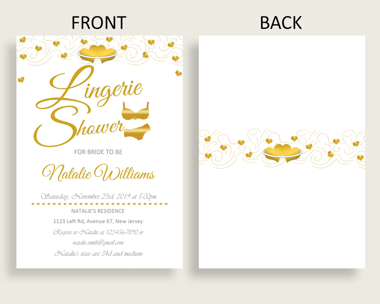 Lingerie Shower Invitation Bridal Shower Lingerie Shower Invitation Gold Hearts Bridal Shower Lingerie Shower Invitation Bridal Shower 6GQOT