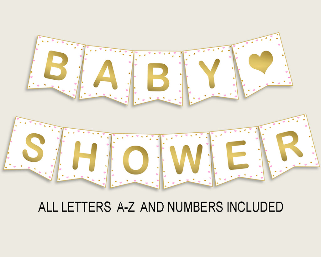 Banner Baby Shower Banner Hearts Baby Shower Banner Baby Shower Hearts Banner Pink Gold party décor party planning party theme bsh01