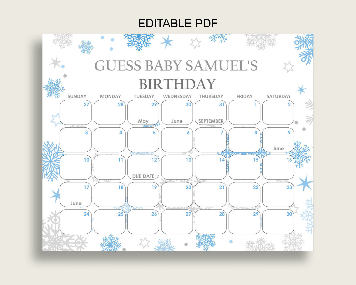 Birthday Predictions Baby Shower Birthday Predictions Snowflake Baby Shower Birthday Predictions Blue Gray Baby Shower Snowflake NL77H