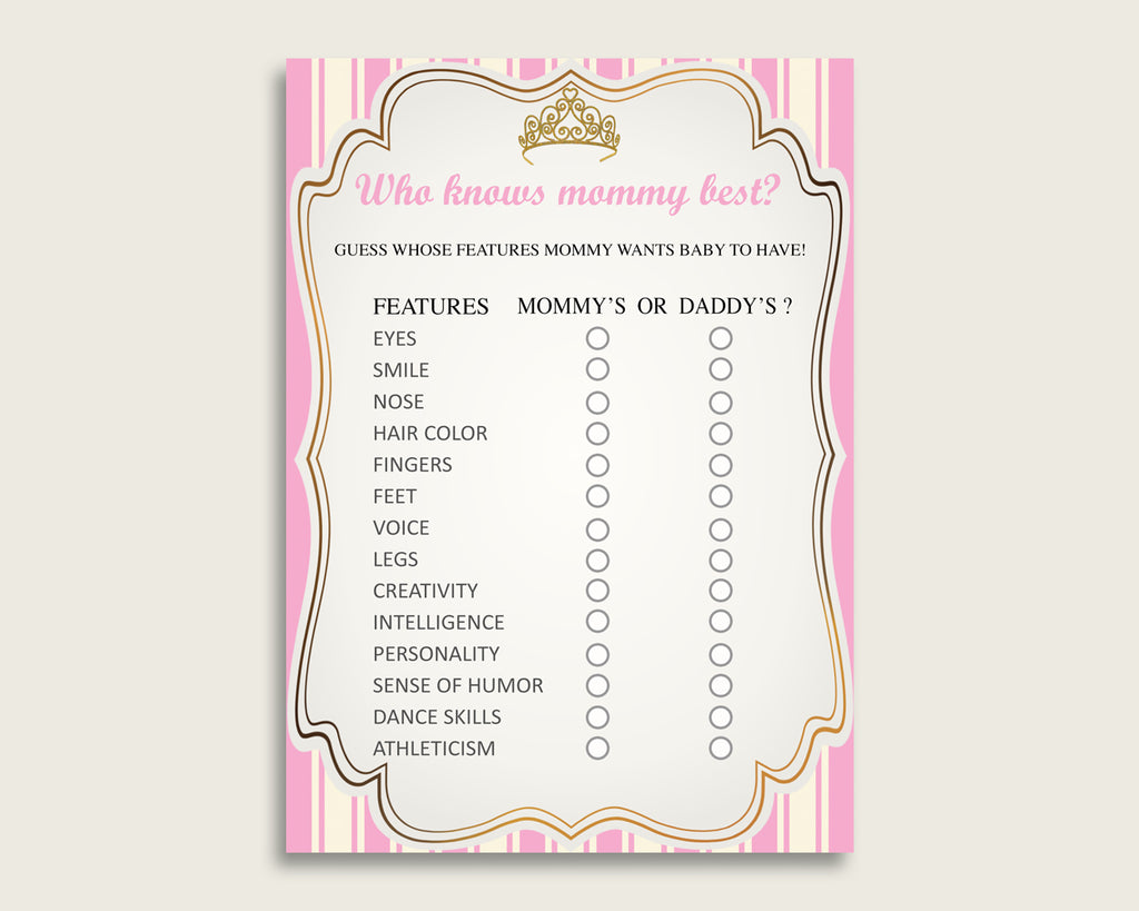 Pink Gold Who Knows Mommy Best Game, Guess The Features, Royal Princess Baby Shower Girl, How Well Do You Know Parents To Be, Instant rp002