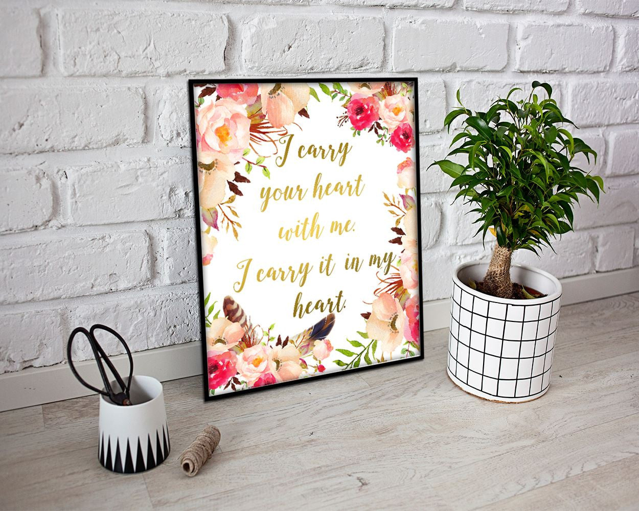 Wall Decor Floral Printable Heart Prints Floral Sign Heart  Printable Art Floral printable women gift gold floral gift i carry your heart - Digital Download