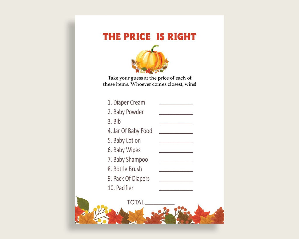 Price Is Right Baby Shower Price Is Right Fall Baby Shower Price Is Right Baby Shower Pumpkin Price Is Right Orange Brown prints party BPK3D - Digital Product