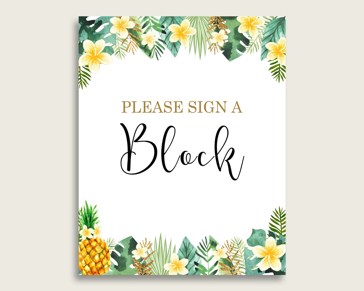 Green Yellow Please Sign A Block Sign and Decoarate A Block Sign Printables, Tropical Gender Neutral Baby Shower Decor, Instant 4N0VK