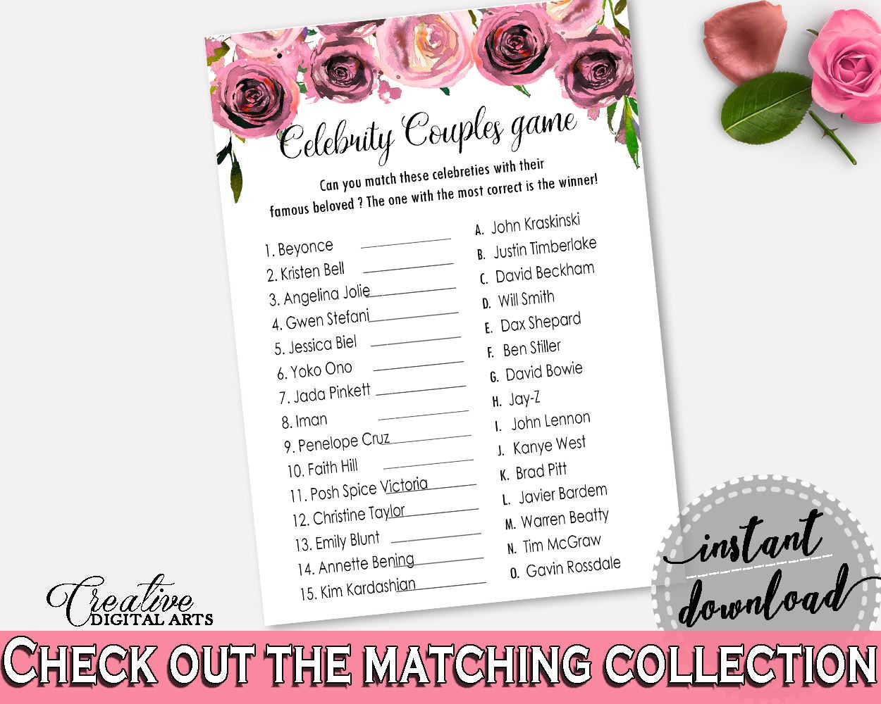 Celebrity Couples Bridal Shower Celebrity Couples Floral Bridal Shower Celebrity Couples Bridal Shower Floral Celebrity Couples Pink BQ24C - Digital Product