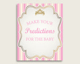 Royal Princess Baby Shower Prediction Cards & Sign Printable, Pink Gold Baby Prediction Game Girl, Instant Download, Tiara Crown Gold rp002