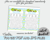 Baby Shower WORD SEARCH game with green alligator and blue color theme, instant download - ap002