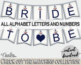 Banner in Nautical Anchor Flowers Bridal Shower Navy Blue Theme, banner alphabet, mermaid bridal, printable files, party theme - 87BSZ - Digital Product