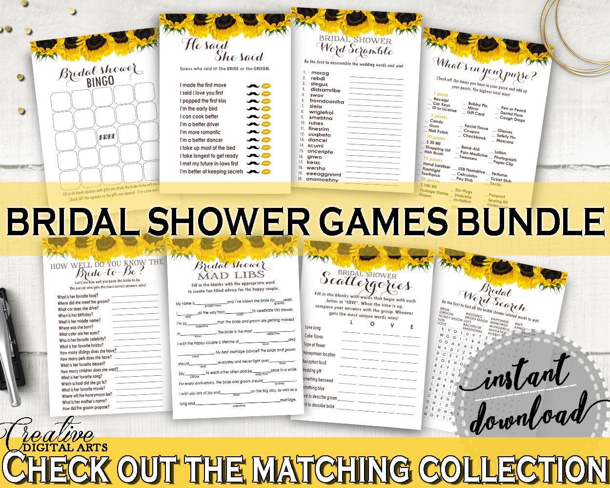 Games Bridal Shower Games Sunflower Bridal Shower Games Bridal Shower Sunflower Games Yellow White printables, prints, digital print SSNP1 - Digital Product