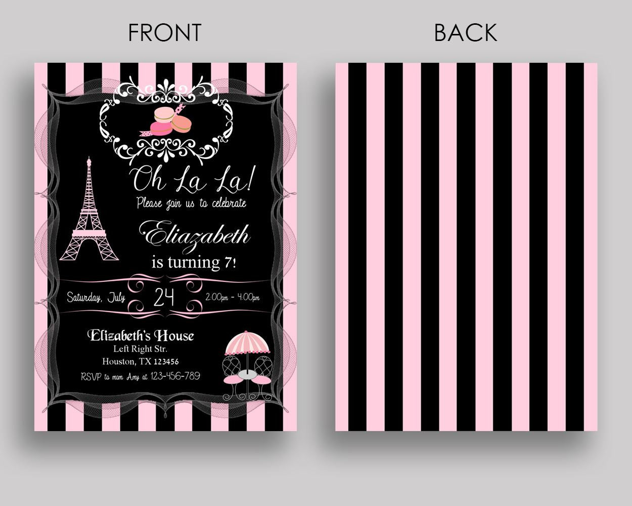 Paris Birthday Invitation Paris Birthday Party Invitation Paris Birthday Party Paris Invitation Girl Eiffel tower, oh la la ELNO2 - Digital Product