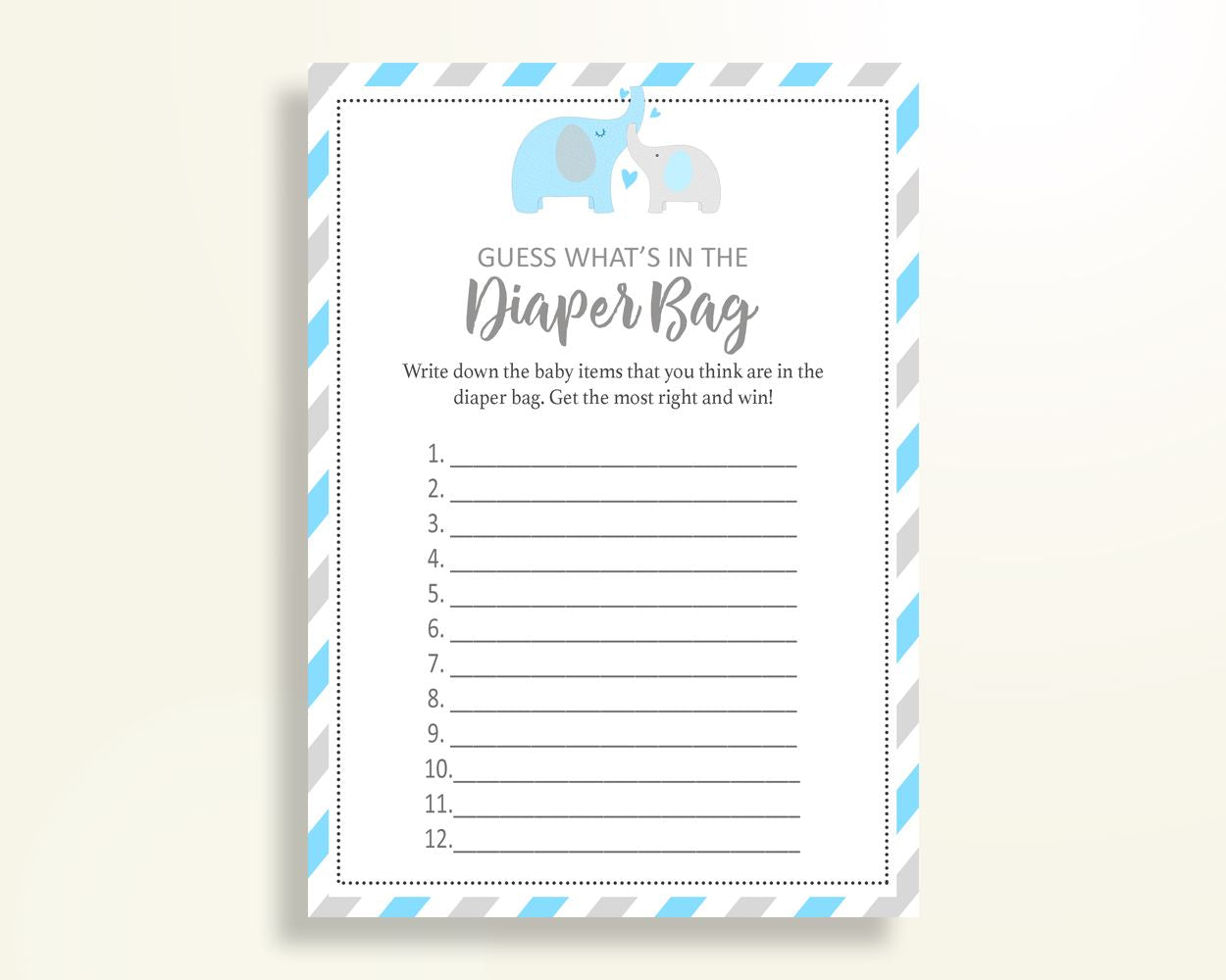 What's In The Diaper Bag Baby Shower What's In The Diaper Bag Elephant Baby Shower What's In The Diaper Bag Blue Gray Baby Shower C0U64 - Digital Product