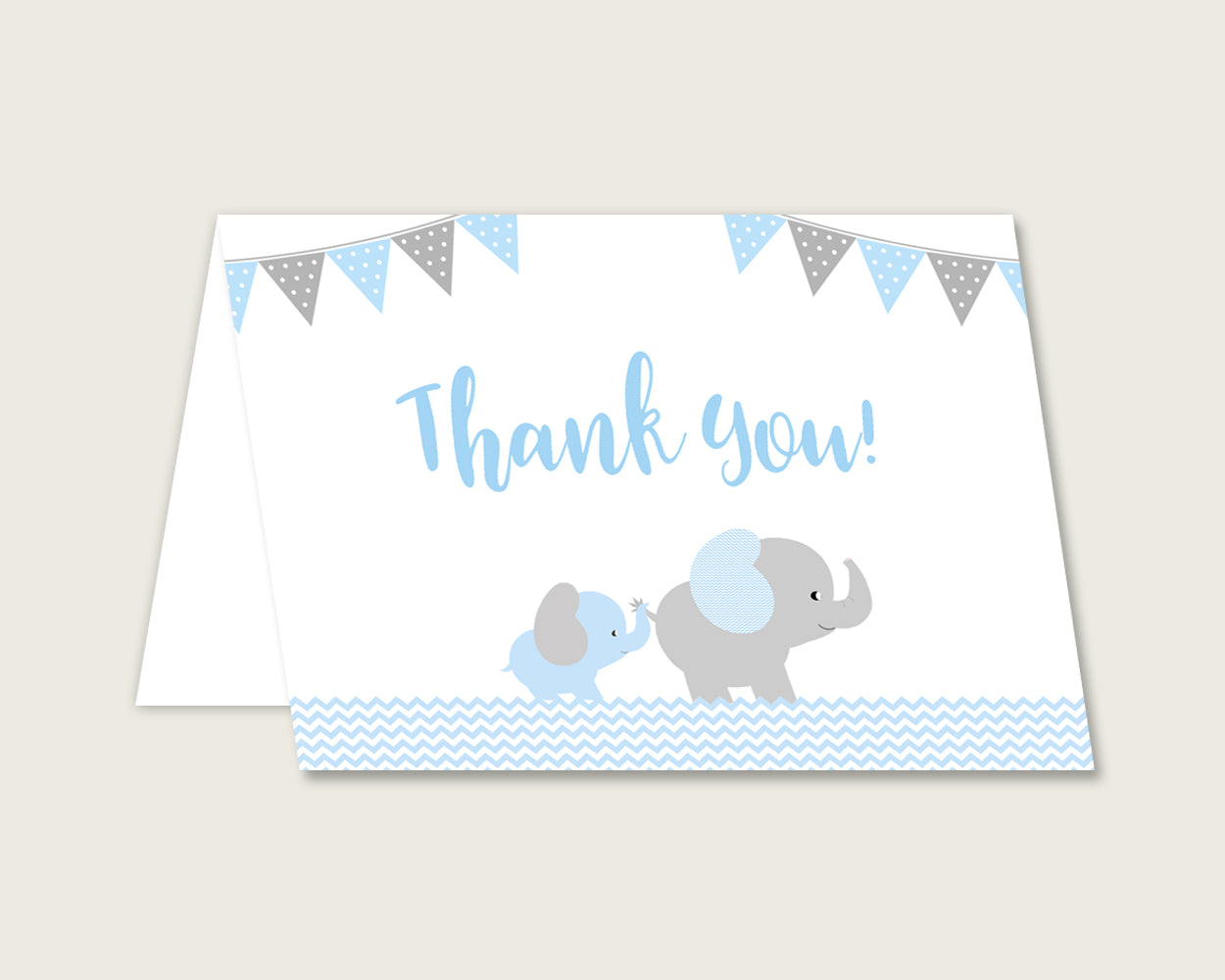 Blue Grey Thank You Cards Printable, Elephant Baby Shower Thank You Notes, Boy Shower Thank You Folded, Instant Download, Most Popular ebl02