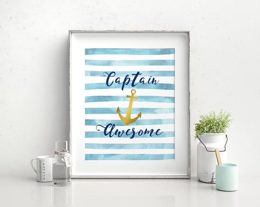 Wall Decor Awesome Printable Captain Prints Awesome Sign Captain  Printable Art Awesome Anchor Watercolor - Digital Download